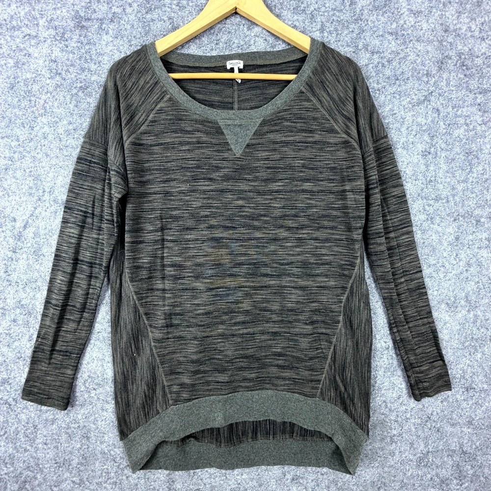 Splendid Sweater Womens Medium Green Grey Space Dye Raglan Long Round Neck